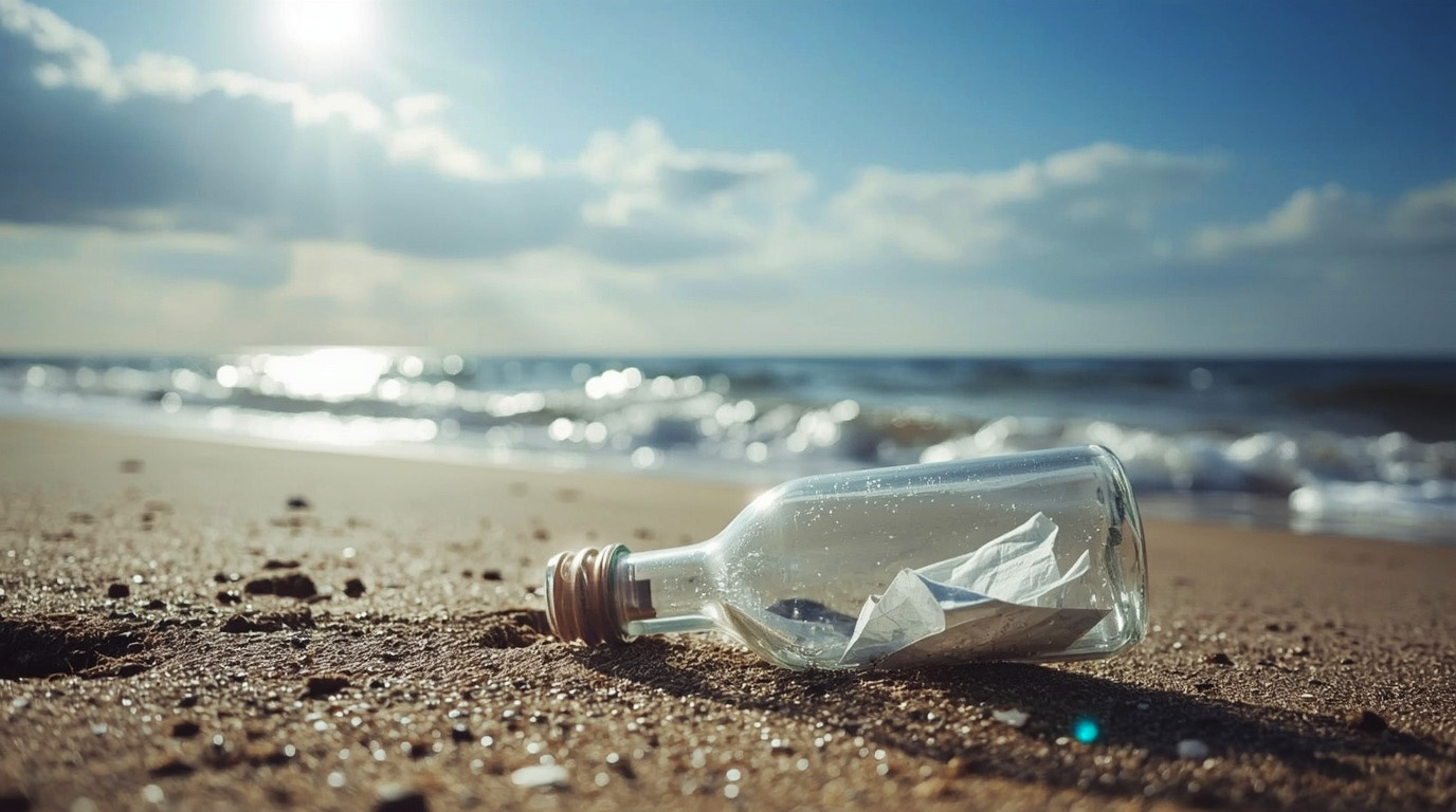 Flaschenpost am Strand - Symbolbild für veraltete Webseite