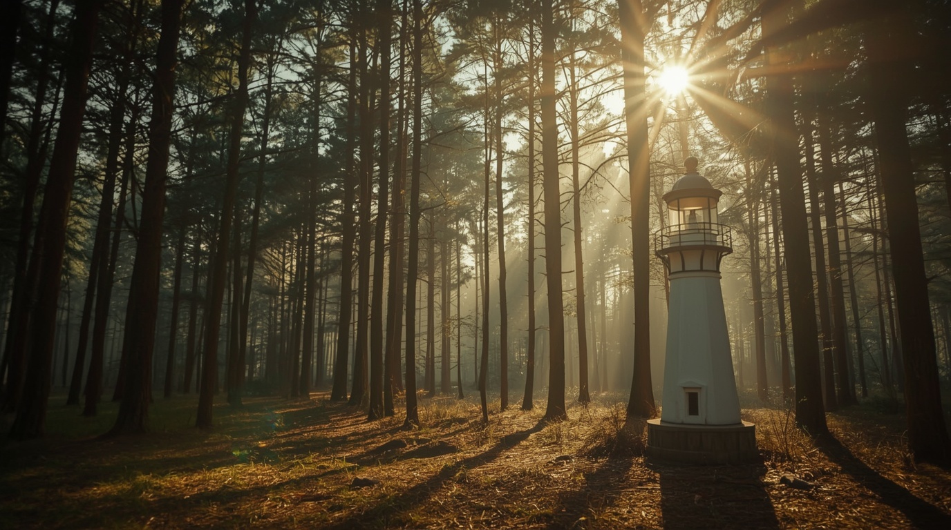 Leuchtturm im Gegenlicht im Wald Symbolbild für Supportleistungen